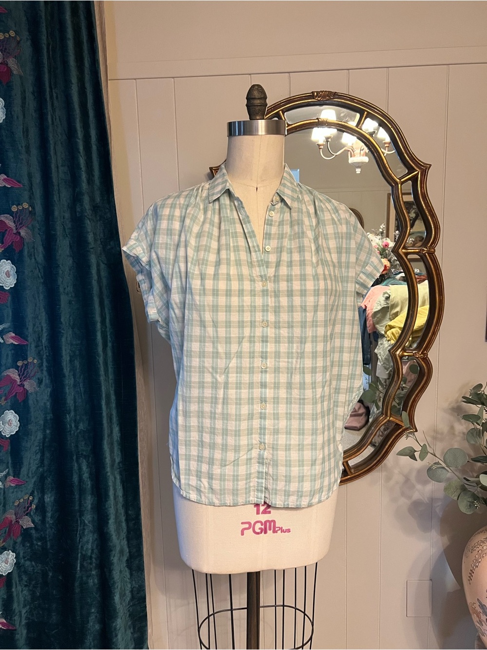 Madewell Light Blue & White Plaid Button-Down Shirt
